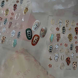 3D metallic animal print nail stickers featuring leopard and zebra textures for nail art