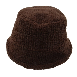 Winter fluffy bucket hat made of soft lamb wool in dark coffee color for women