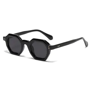 Vintage Geometric Polygon Sunglasses Prescription Ready Thick Plastic Frame Hexagon Octagon UV400 Fashion Eyewear