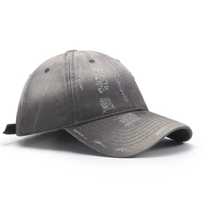 Distressed vintage grey washed cotton baseball cap with worn-out details for outdoor wear