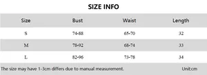 Size information chart for street style strapless tube top with bust and waist measurements