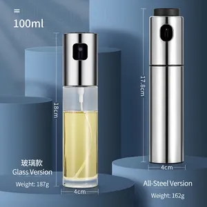 Kitchen glass and stainless steel oil sprayer bottle set 100ml for cooking and BBQ