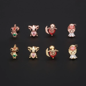 8-piece set of mini animal and fairy stud earrings in gold and rose gold finishes