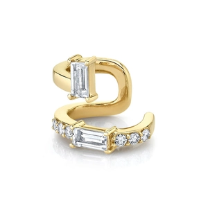18K gold plated S-shaped ear cuff with baguette cut crystals and micro pavé zircon accents