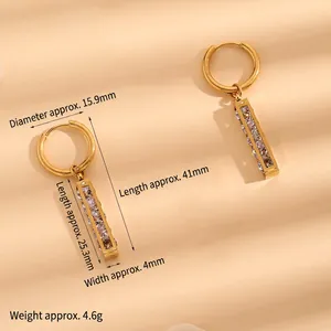 Elegant gold geometric long drop earrings with cubic zirconia and 41mm length dimensions