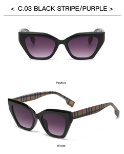 Cat eye sunglasses detail with C.03 black frame and signature checkered side temples