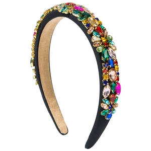 Serre-tête baroque large en éponge avec strass colorés et cristaux étincelants