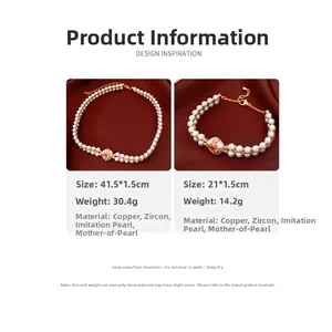 Detailed size and weight specs for vintage gold-plated pearl necklace and bracelet set