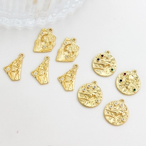 Gold plated vintage irregular pendants with colorful zircon inlay for DIY jewelry making