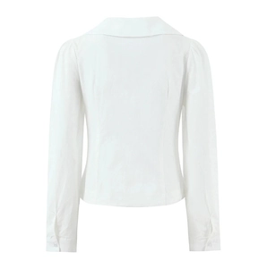 Slim fit white long sleeve shirt for women featuring a stylish doll collar and waist design