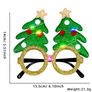 Detail of LED Christmas tree glasses showing green frame with size 15.5cm x 14cm