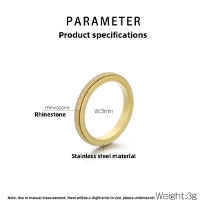 Detailed view of 3mm gold stainless steel ring with micro-paved rhinestones