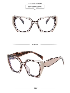 Detail view of square TR blue light blocking glasses in leopard and tofu pudding pattern