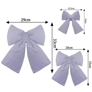 Detailed size guide for purple velvet bows in large, medium, and small dimensions