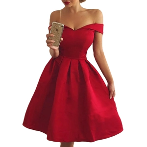 Vestito Da Festa In Raso Spalle Scoperte Corto Scollo A V Linea A Ballo Sexy Cocktail Abbigliamento Elegante Donna