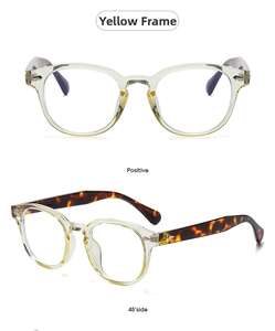 Vues détaillées de la monture de lunettes jaune champagne avec branches en écaille