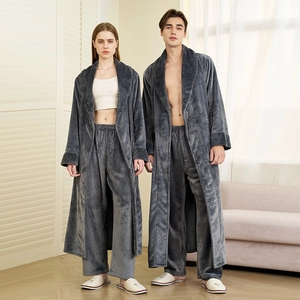 Peignoir En Flanelle Et Pantalon Polaire Épaisse Chaud Thermique Vêtements De Détente Hiver Pour Hommes Femmes