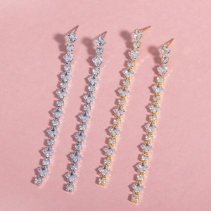 Sparkling silver and gold fringe earrings with square rhinestone tassels for women