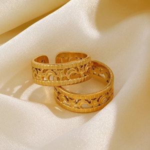 Star Moon Hollow Out Open Ring 18K Gold Plated Stainless Steel Adjustable Boho Fashion Jewelry For Women Elegant Gift