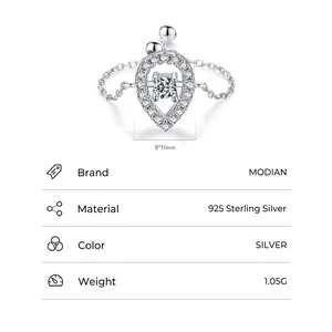 S925 sterling silver teardrop hollow ring with shimmering pavé diamonds and chain band