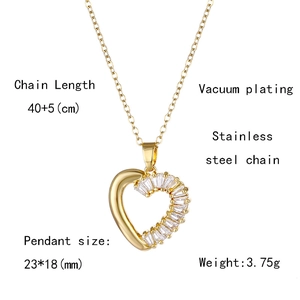 Detail view of heart pendant necklace in 18K gold plating with cubic zirconia stones