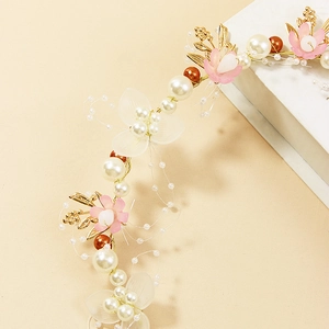 Serre-tête floral élégant avec perles et feuilles dorées pour filles et demoiselles d'honneur