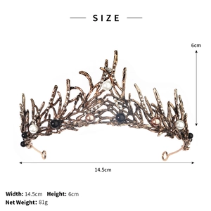 Detailed size specifications for the vintage baroque rhinestone bridal crown and tiara