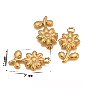 Goldener Edelstahl Blumenanhänger mit Blatt für Schmuck DIY 21x11mm Abmessungen