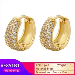 Luxury 13mm gold plated brass hoop earrings with micro paved cubic zirconia stones