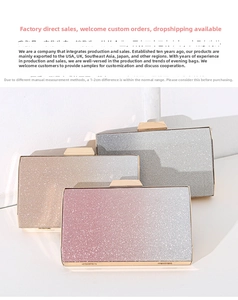 Close-up of glitter sequins texture on gradient clutch bags with gold metal clasps