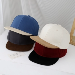 Kids hip hop flat brim baseball hats in four assorted color-block designs for boys and girls