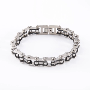 Punk style stainless steel bicycle chain bracelet in silver and black finish