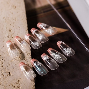 5D stereoscopic white butterfly nail stickers with aurora effect and 3D water drops