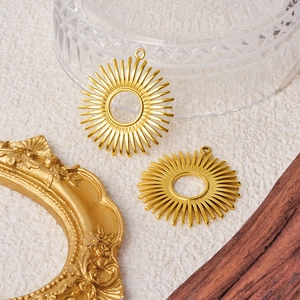 Two golden sunburst pendants in 304 stainless steel for DIY jewelry making