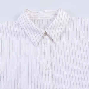 Classic white and black vertical striped shirt with a clean lapel collar and buttons