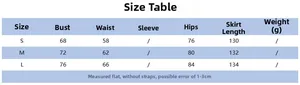 Size chart with bust and waist measurements for the floral backless slim fit maxi dress