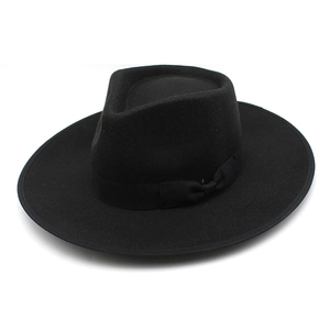 Classic black wool fedora hat with elegant satin bow ribbon for women's winter style