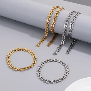 Stainless Steel Bone Shaped Link Chain Necklace Bracelet Jewelry For Women Ins Style Minimalist Hollow Design Punk Accessory