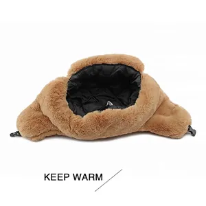 Brown faux fur trapper hat with thickened quilted lining for winter windproof protection