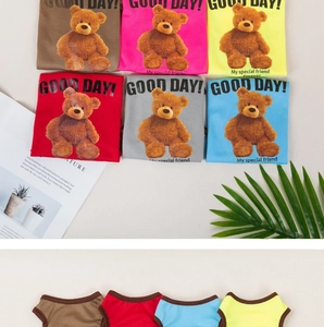 Detailed view of breathable mesh pet t-shirts in six colors with bear prints