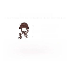 Detail specifications for a brown knitted earflap hat with long tassels and dimensions