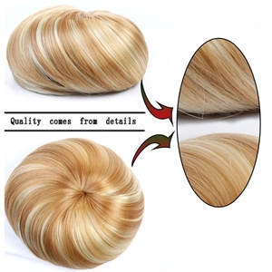 Golden mixed light brown synthetic fiber hair bun with drawstring for women