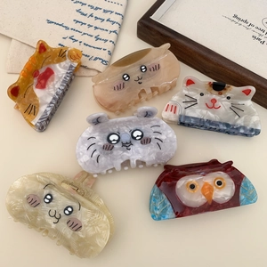 Cute cartoon cat and owl acetate hair claws with marble texture in various colors