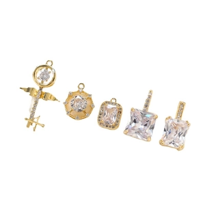 Gold plated key and geometric cubic zirconia pendants for DIY jewelry making