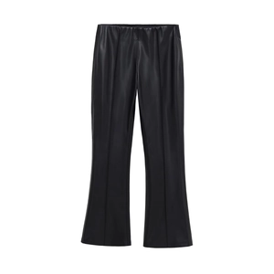 Damen PU-Lederhose in Schwarz mit weitem Bein, Gummizug und markanter Bügelfalte