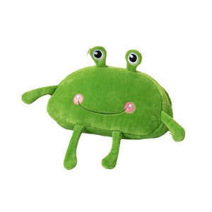 Funny green plush frog pencil case with big eyes and embroidery for stationery storage