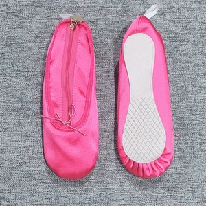 Pink satin ballet slipper makeup bag and pencil case with zipper and keychain