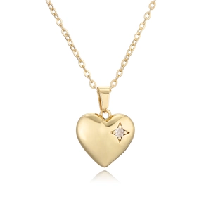 Minimalist gold plated heart necklace with zircon star setting on an O-chain