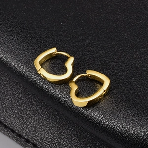 French minimalist gold heart hoop earrings in polished stainless steel for women