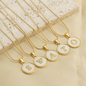 18K gold plated snake chain necklace with white shell alphabet pendants S W A T O